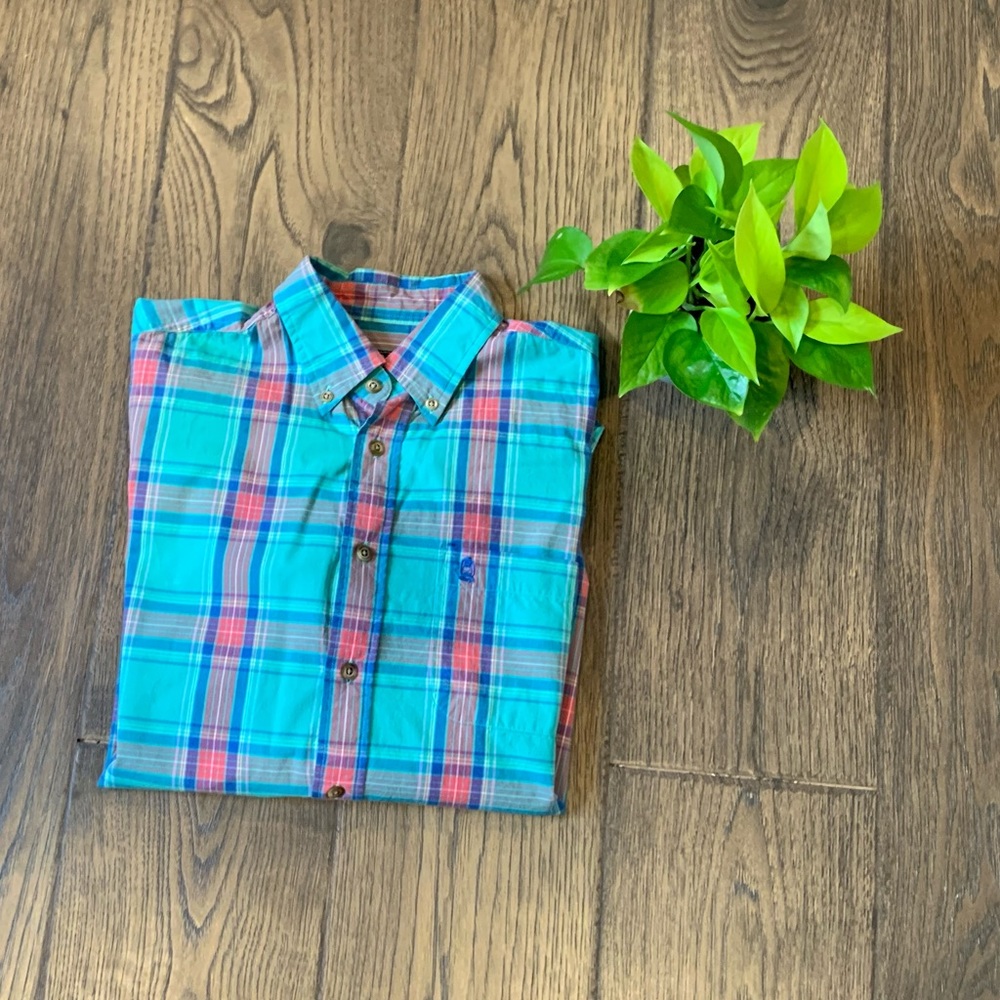 Brewer’s Lantern Teal Plaid Casual Dress Shirt